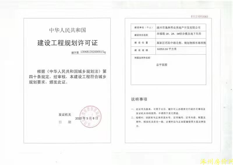 涿州范阳世纪城建筑工程规划许可证图片